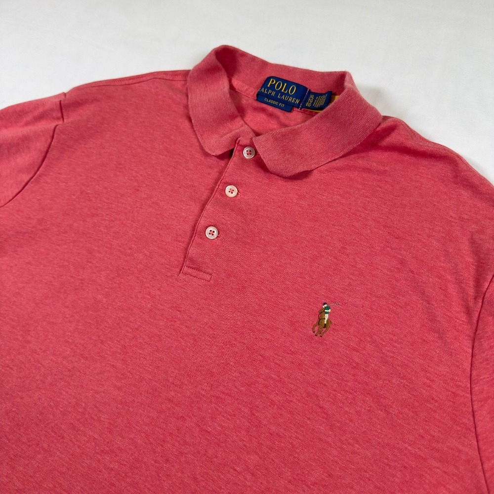 Polo Ralph Lauren Custom‎ Fit Shirt Men's XL Pink/Red Polo S/S Pony Horse